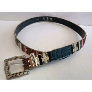 Century Canada Elite Western Belt Size Large Aztec Boho Pattern Silver Buckle